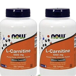 2 X NEW! Exp 6/28 NOW FOODS L-Carnitine 1000 mg 100 Tablets SEALED TWIN PACK